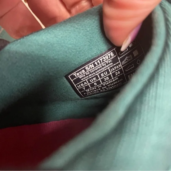 Teva Women's Teal and Magenta Mules - Picture 7 of 8